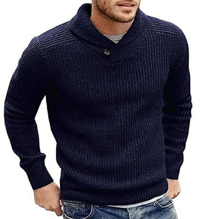 Herren Strickpullover mit Schalkragen und Knopfdetail R&B