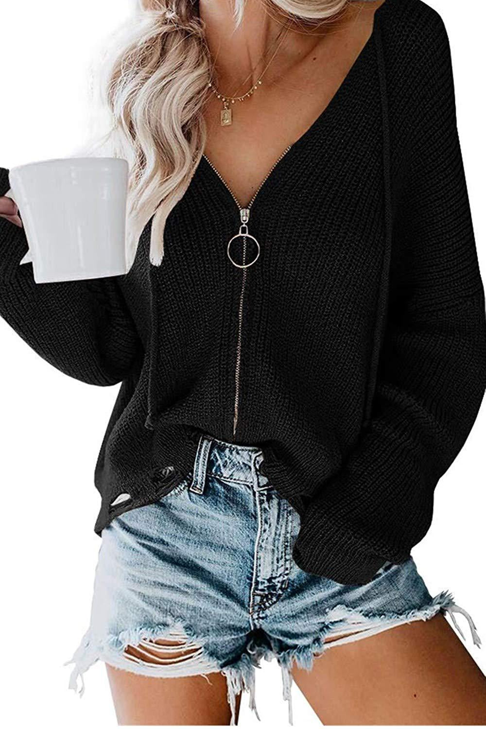 Damen Lässiger Pullover mit modernem Reißverschluss und weitem Schnitt R&B