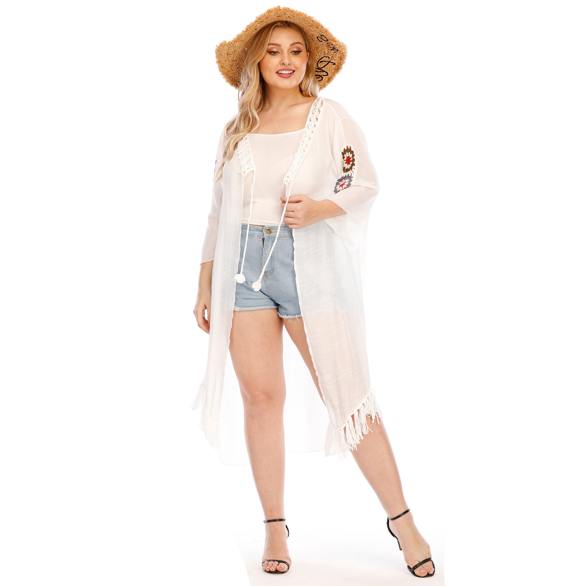 Damen eleganter Häkel-Kaftan mit fransigen Akzenten R&B