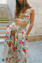 R&B | Elegantes zweiteiliges Set mit Floralprint, Taschen, Rüschen und Quadratausschnitt