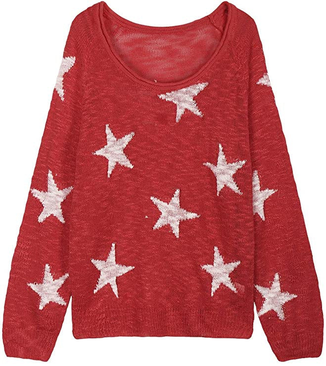 Damen stylischer Strickpullover mit Sternenmotiv R&B