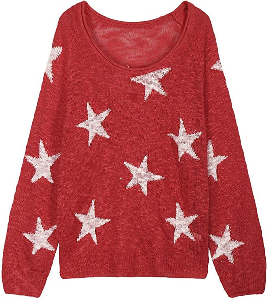 Damen Grobstrickpullover mit Sternenmuster R&B