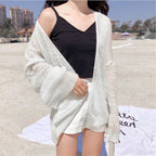 Damen lässiger Strickcardigan mit offener Front und weit geschnittenen Ärmeln