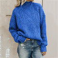 Damen Grobstrickpullover mit hohem Kragen und Zopfdesign R&B