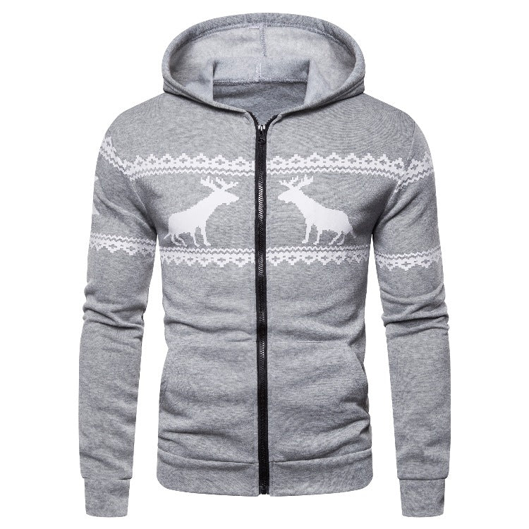 Herren Kapuzenjacke mit kreativem Rentierdesign und weichem Innenfutter