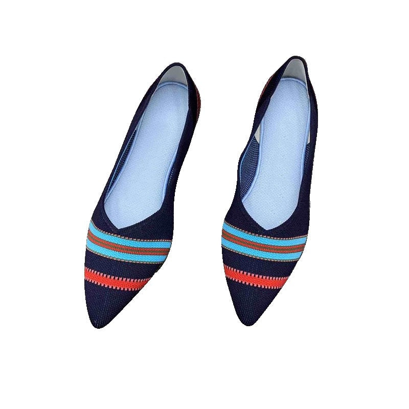 Damen spitz zulaufende Ballerinas mit modischem Strickdesign