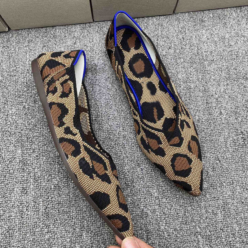 Damen elegante spitz zulaufende Ballerinas mit modischem Leopardenmuster