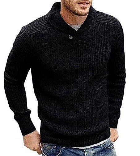 Herren Strickpullover mit Schalkragen und Knopfdetail