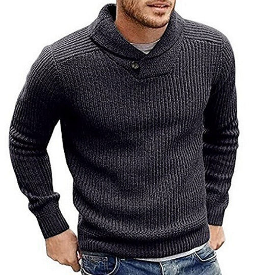 Herren Strickpullover mit Schalkragen und Knopfdetail R&B