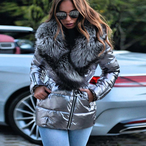 Damen Steppjacke mit abnehmbarem Kunstfellkragen und tailliertem Design R&B