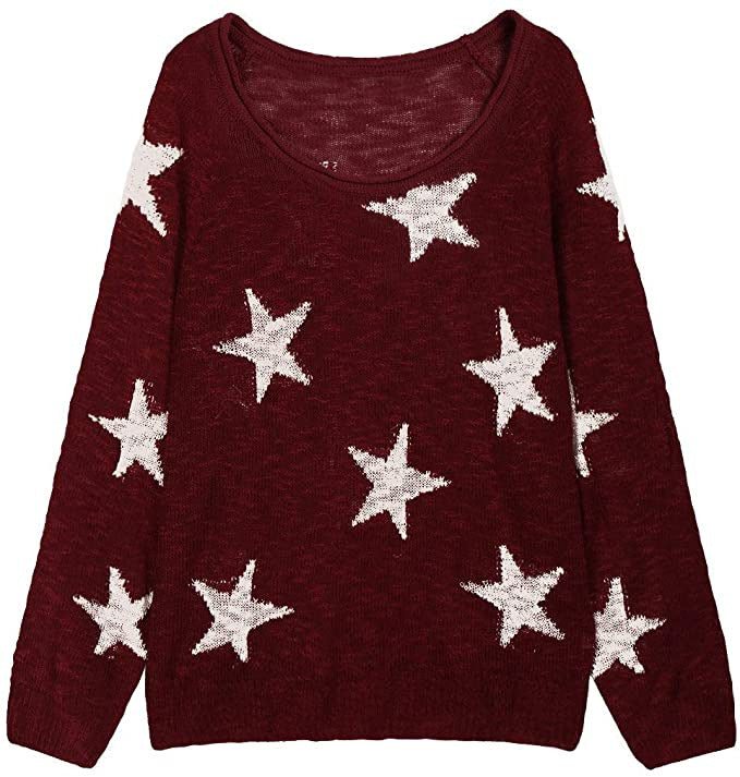 Damen stylischer Strickpullover mit Sternenmotiv R&B