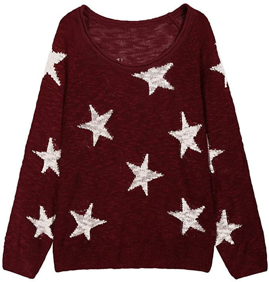 Damen Grobstrickpullover mit Sternenmuster R&B