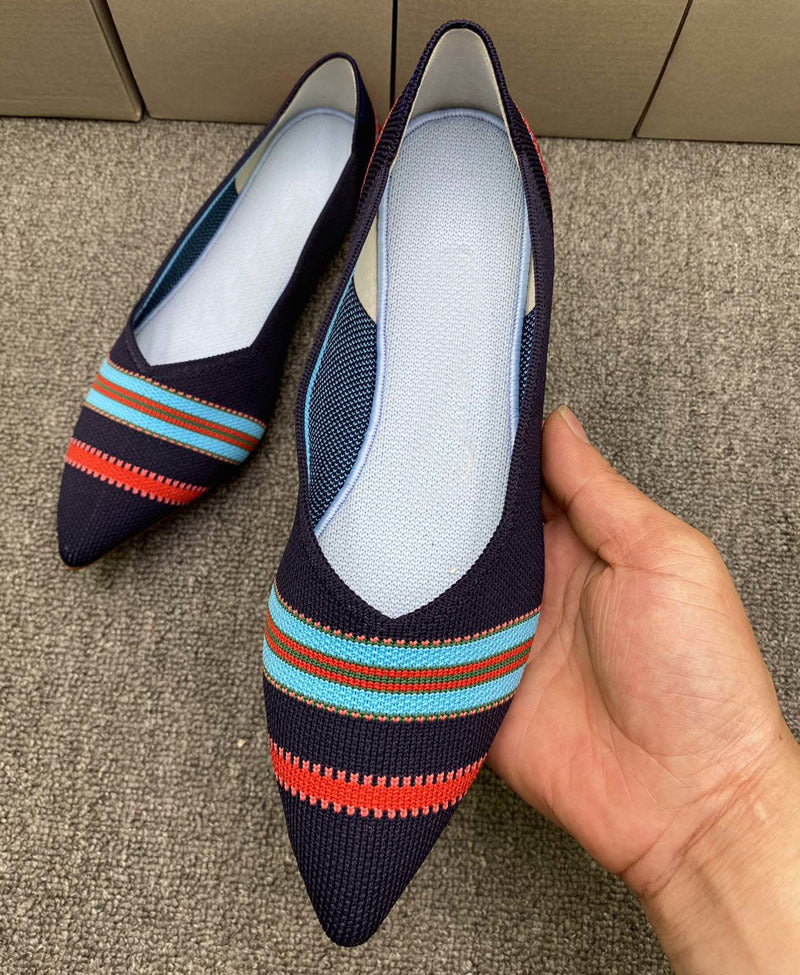 Damen spitz zulaufende Ballerinas mit modischem Strickdesign