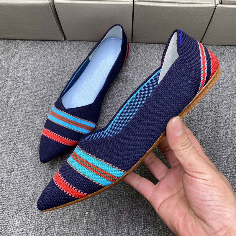 Damen spitz zulaufende Ballerinas mit modischem Strickdesign
