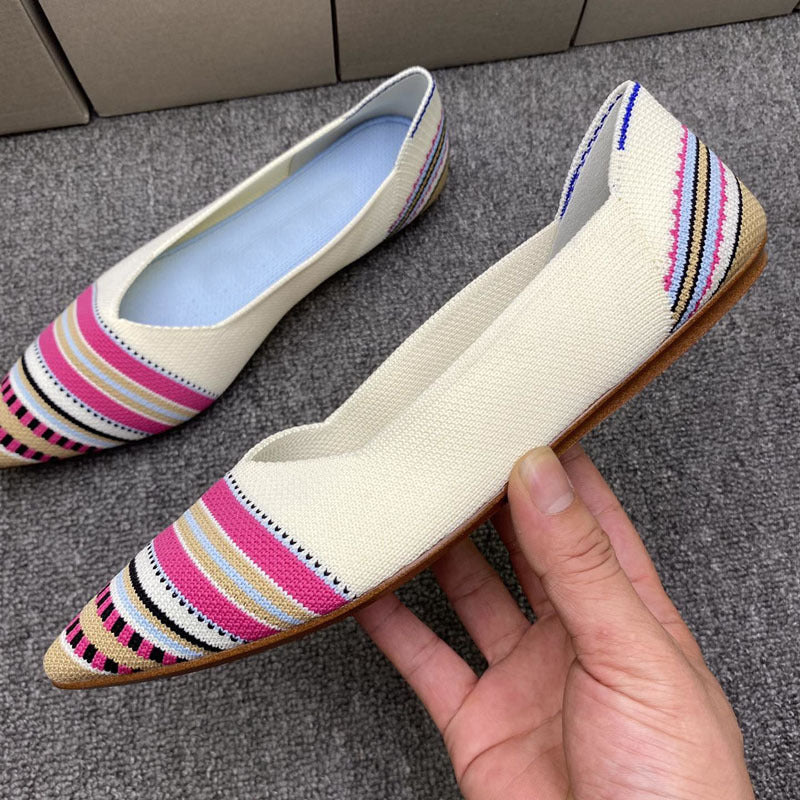 Damen spitz zulaufende Ballerinas mit dekorativem Stripen-Design