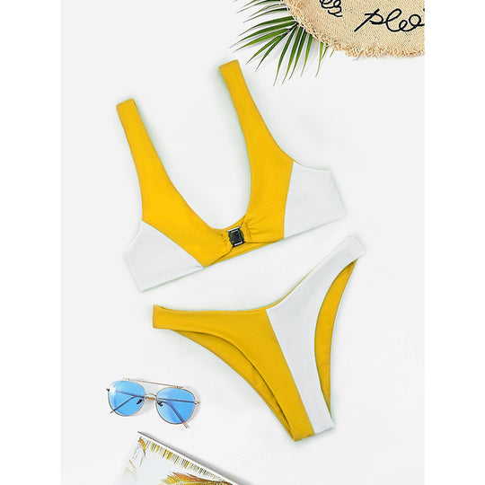 Damen Bikini mit modischem V-Ausschnitt und herausnehmbaren Polstern R&B