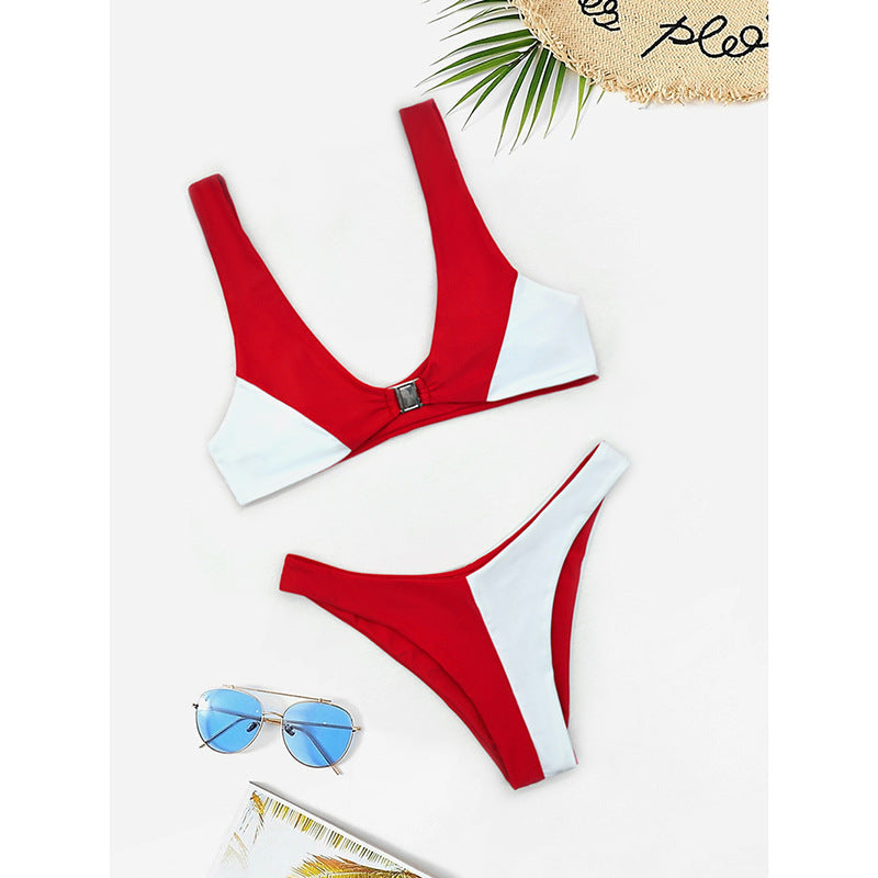 Damen Bikini mit modischem V-Ausschnitt und herausnehmbaren Polstern R&B