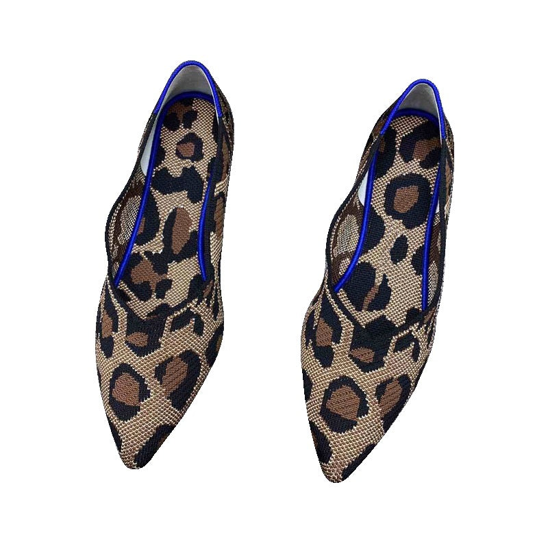 Damen elegante spitz zulaufende Ballerinas mit modischem Leopardenmuster