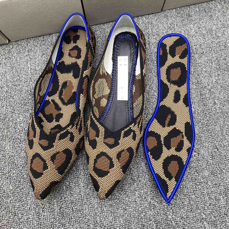 Damen elegante spitz zulaufende Ballerinas mit modischem Leopardenmuster