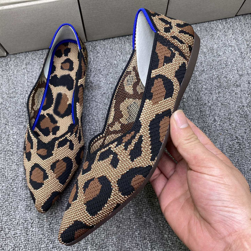 Damen elegante spitz zulaufende Ballerinas mit modischem Leopardenmuster