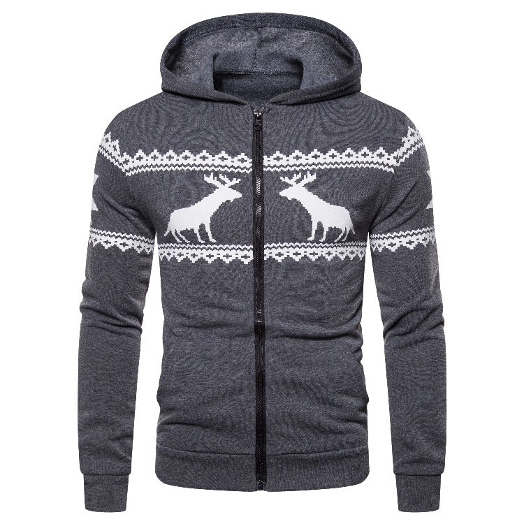 Herren Kapuzenjacke mit kreativem Rentierdesign und weichem Innenfutter