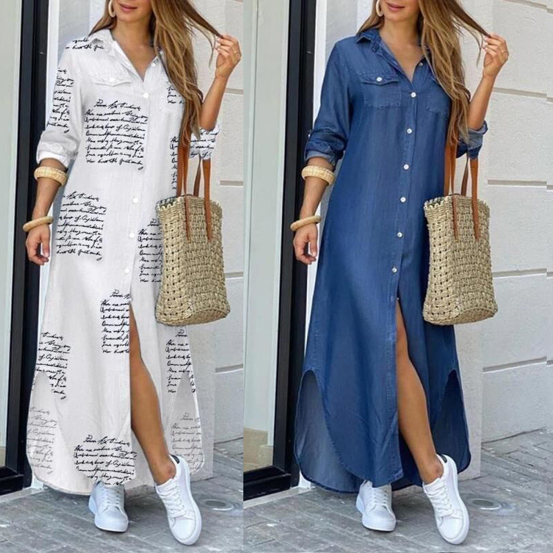 Damen Langarmhemdkleid mit elegantem Charme und reichhaltigem Grafikdruck R&B