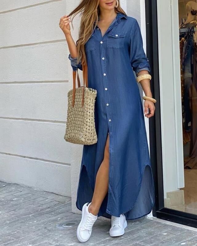 Damen Langarmhemdkleid mit elegantem Charme und reichhaltigem Grafikdruck R&B