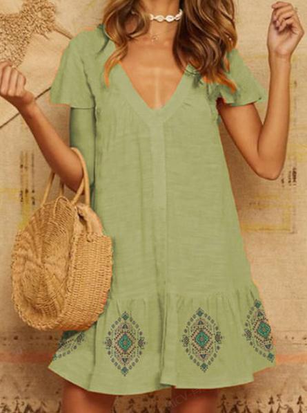 Damen Sommerliches Baumwollkleid mit besticktem Saum R&B