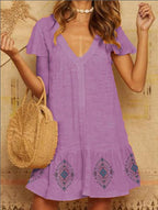 Damen Sommerliches Baumwollkleid mit besticktem Saum R&B