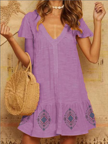 Damen Sommerliches Baumwollkleid mit besticktem Saum R&B