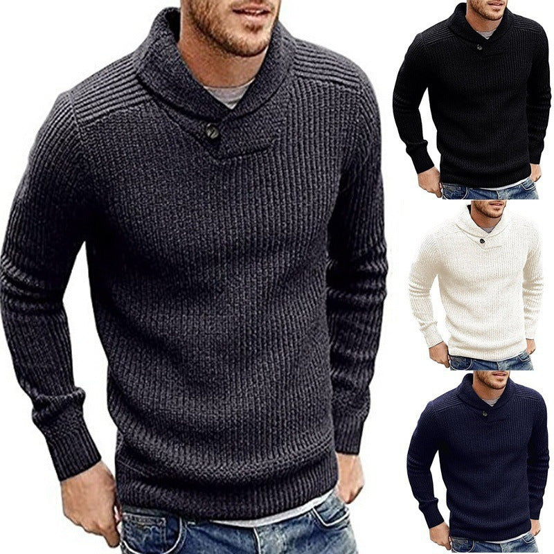 Herren Strickpullover mit Schalkragen und Knopfdetail
