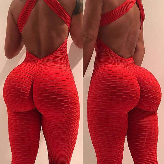 Damen Sportlicher Bodycon-Jumpsuit mit tiefem Rückenausschnitt und strukturiertem Stoff R&B