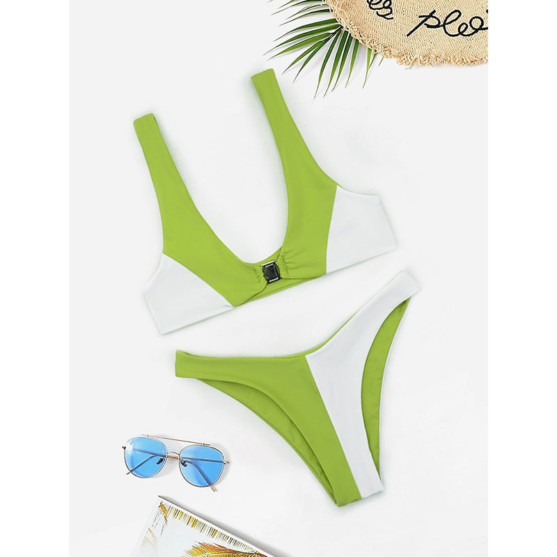 Damen Bikini mit modischem V-Ausschnitt und herausnehmbaren Polstern R&B