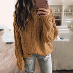Damen lässiger Grobstrickpullover mit romantischem Zopfmuster R&B