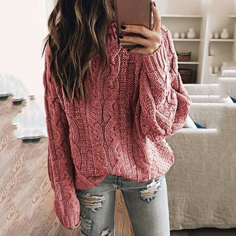 Damen lässiger Grobstrickpullover mit romantischem Zopfmuster R&B