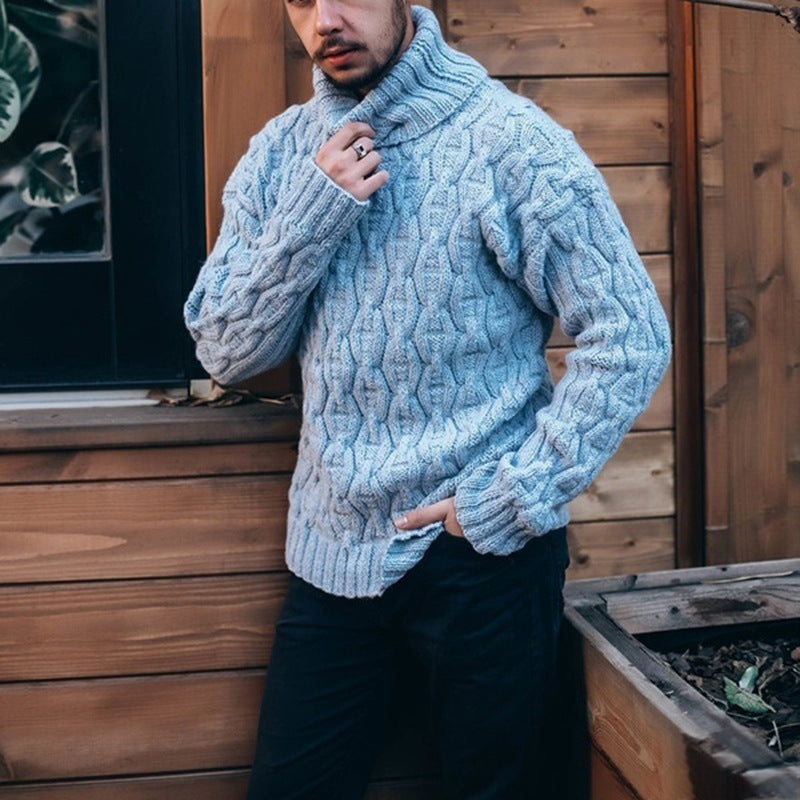 Herren Strickpullover mit hohem Kragen und strukturiertem Kabelmuster R&B