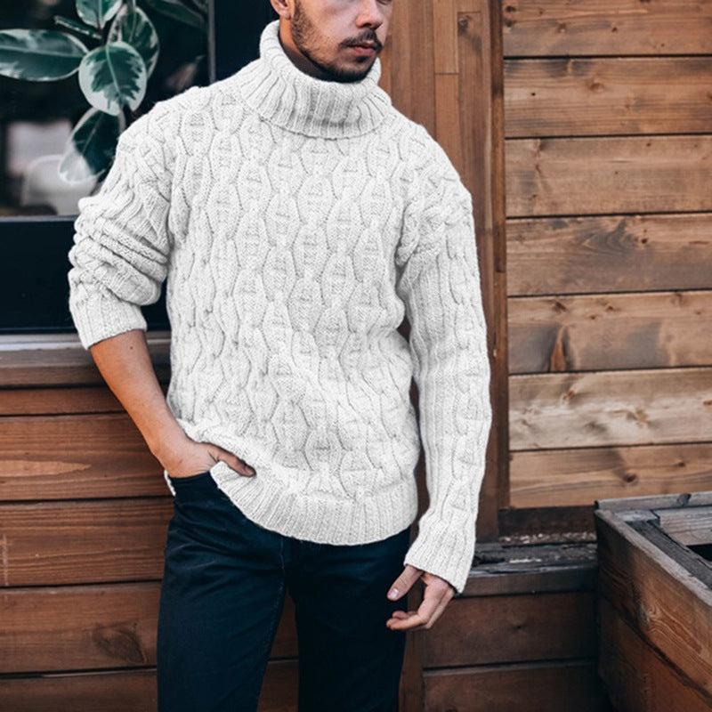 Herren Grobstrickpullover mit hohem Kragen und strukturiertem Zopfdesign R&B