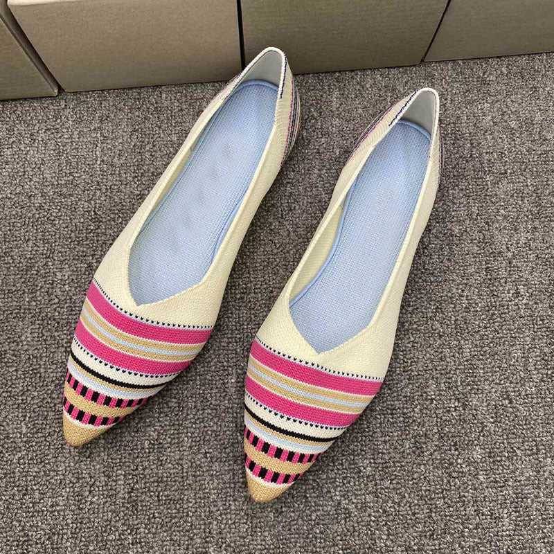 Damen spitz zulaufende Ballerinas mit dekorativem Stripen-Design