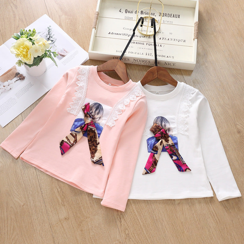 Mädchen Langarmshirt mit verspieltem Spitzenbesatz und modischem Schleifendetail R&B