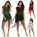 Damen Strandkleid mit Fransen und Netzdesign R&B