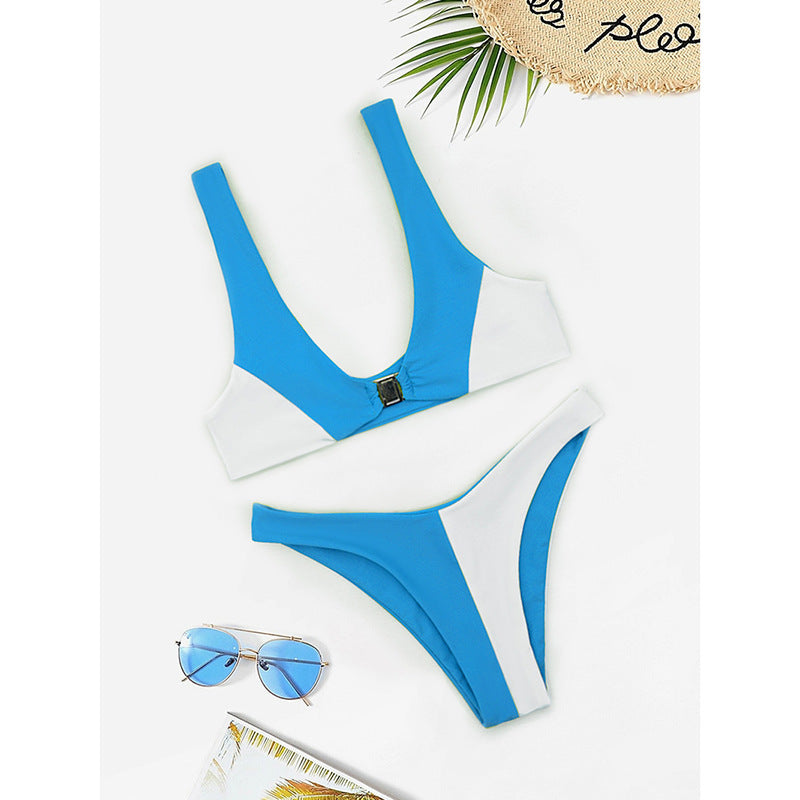 Damen Bikini mit modischem V-Ausschnitt und herausnehmbaren Polstern R&B