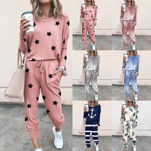 Damen Freizeit-Loungewear-Set mit floralem Muster und elastischem Bund R&B