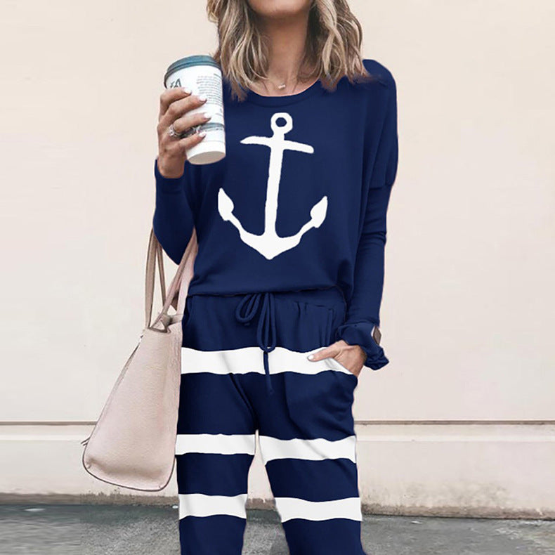 Damen Freizeit-Loungewear-Set mit floralem Muster und elastischem Bund
