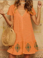 Damen Sommerliches Baumwollkleid mit besticktem Saum R&B