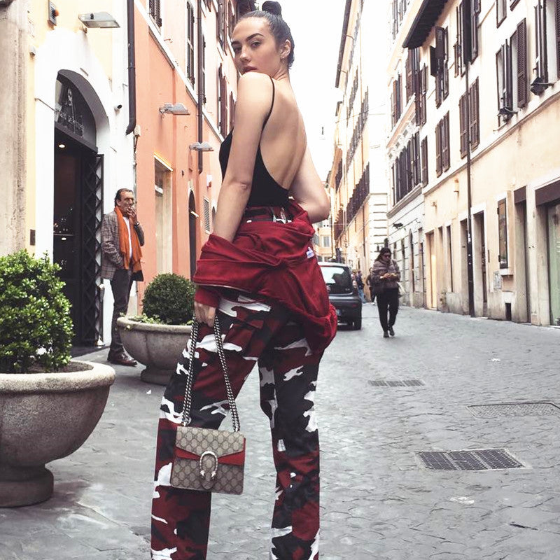 Damen Cargohose im modernen Camouflage-Design mit elastischem Bund und praktischen Taschen R&B