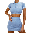 Damen modisches Crop-Top und Mini-Rock Set mit feinem Rippdesign R&B