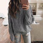 Damen lässiger Grobstrickpullover mit romantischem Zopfmuster R&B