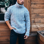 Herren Strickpullover mit hohem Kragen und strukturiertem Kabelmuster R&B