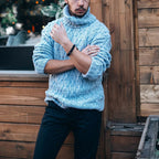 Herren Strickpullover mit hohem Kragen und strukturiertem Kabelmuster R&B