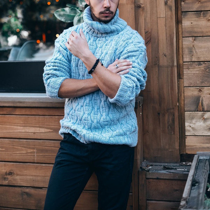 Herren Strickpullover mit hohem Kragen und strukturiertem Kabelmuster R&B